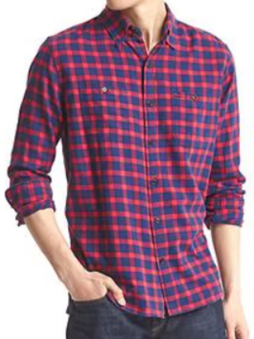 GAP Long-Sleeve Plaid Flannel Button-Up Shirt - Mens Medium